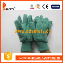 Guantes de seguridad de muñeca hechos de guantes de color verde dorado (DCD104)